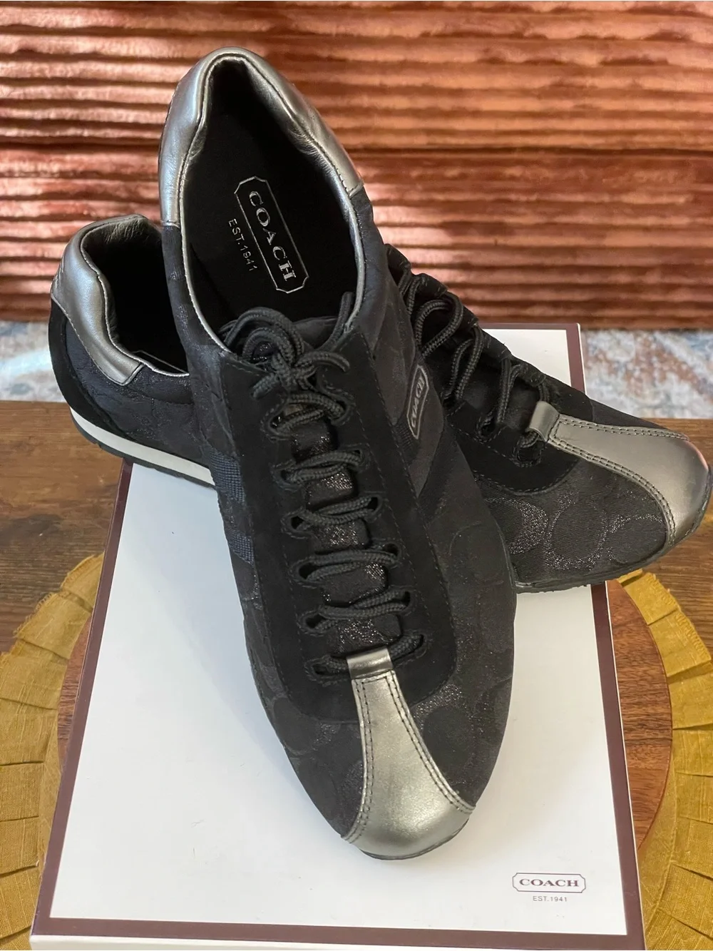COACH Katelyn Y2K Black Signature Jacquard Sneakers Size 10